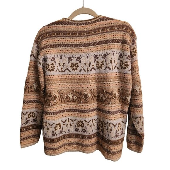 Vintage Liz Clairborne FairIsle Metallic Open Knit Crewneck Sweater Size S - Picture 2 of 6